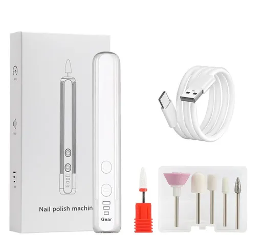 Portable Electric Nail Drill Pen Kit - USB-C Rechargeable, 3-Speed, High Torque, Low Heat(white)
