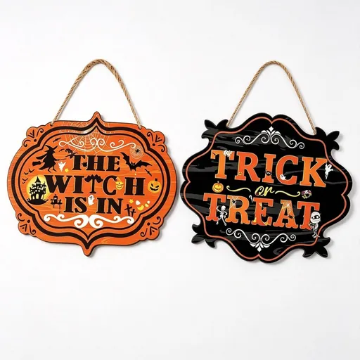 Halloween Witch Is In Trick Or Treat Wooden Sign Set 2Pcs