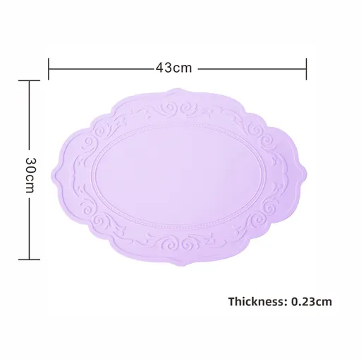 2 Pcs Purple Oval Embossed Floral Edged Silicone Placemats, Non-Slip, Heat-Resistant, Easy-to-Clean Dining Table Mats, Korean and European Style