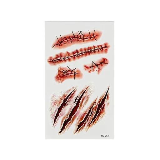 Horror Halloween Scar Tattoo Waterproof Temporary Tattoos Makeup Fake Blood Scar Tattoo 3D Bleeding Wound Suture Scar Sticker