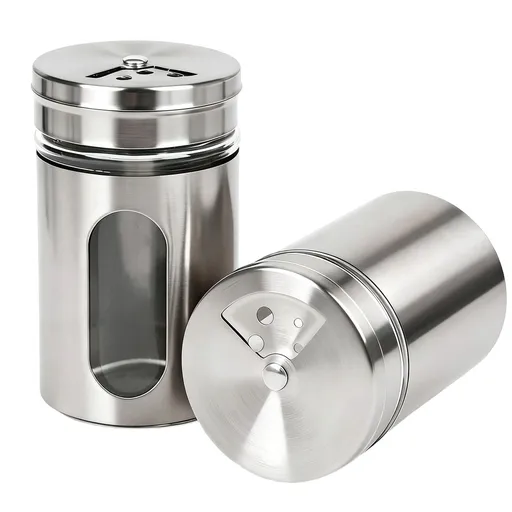 2Pcs Salt Cellar with Adjustable Pour Hole,3.38 oz Stainless Steel Salt and Pepper Shakers,Portable Spice Shaker for Kitchen Cooking,RV,Camping,BBQ