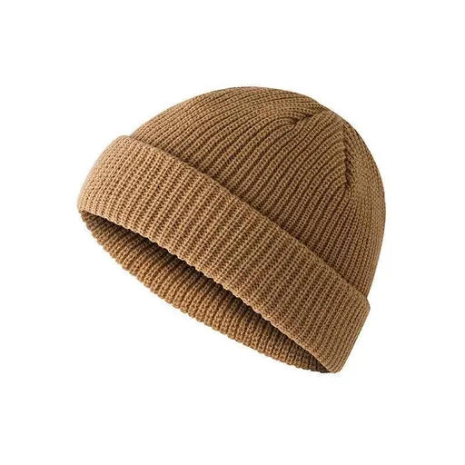Men Women Mini Fisherman Beanie Winter Spring Hat Soft Knitted Docker Skull Cap - Khaki