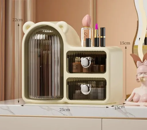 Black Rotating Desktop Cosmetic Organizer – High-End Dustproof Wall-Mounted Storage Box with Drawer for Vanity, Makeup and Toiletries