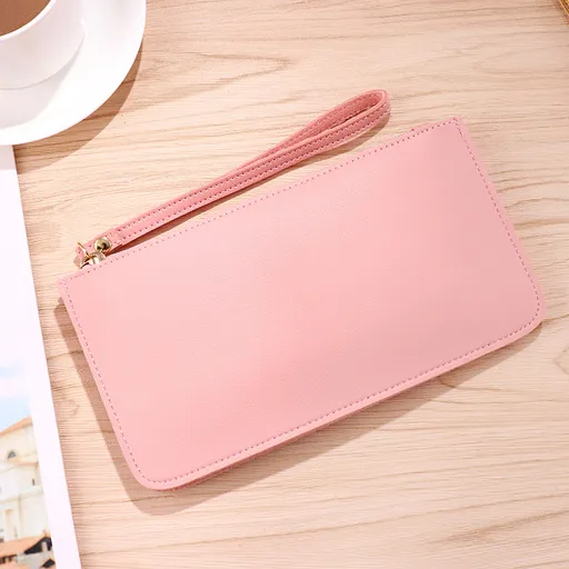 Pink Women's Soft PU Leather Double-Layer Zip Wallet with Wrist Strap – Spacious Card, Cash and Phone Holder for Students and Everyday Use in Australia