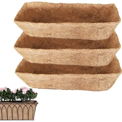 Window Box Liners 24 Inch/30 Inch Coco Liners for Planters 3 Pack - Coconutes Coir Fiber Planter Liner for Hanging Baskets, Fence Flower Baskets