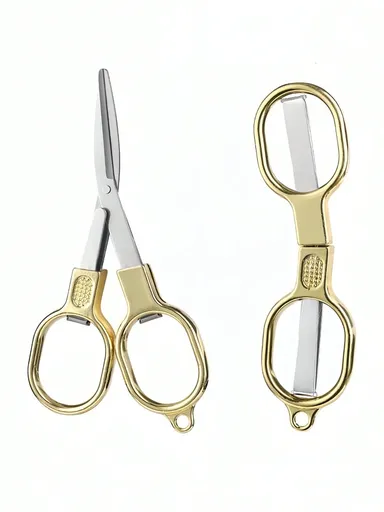 Double Circle Retro Gold Folding Scissors Portable Mini Gold Scissors Compact Design For Fishing Travel Home Use Lightweight Sharp Golden Blade Precise Cutting