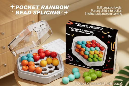 White Hexagonal Pocket Rainbow Bead Puzzle — A Mini Logic Game with Original Levels, an Interactive Educational Toy for Parents