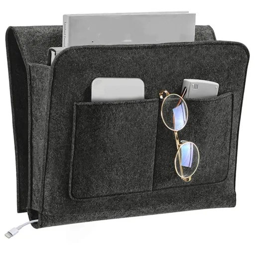 Bedside Organizer for Dorm Room, Bunk Bed, Space-Saving Side Caddy for Remotes, Books, Tissues, Magazines, Dark Gray（Only storage bag）
