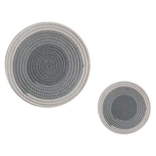 Table Pot Holder Set, Grey Cotton Fabric, 2 Pieces for Kitchen and Dining Use