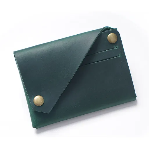 Green Vintage Genuine Leather Mini Wallet - Minimalist Handmade Card Holder & Coin Purse for Men and Women - Retro Cowhide Snap Wallet