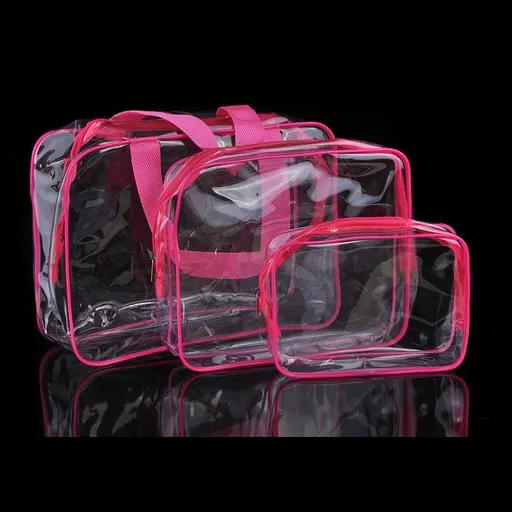 HDWISS PVC Transparent Cosmetic Bag Travel Storage Cube Rose red Medium size 24*20*5