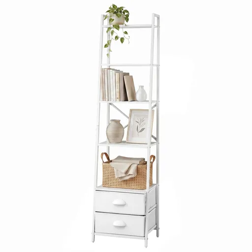 Artiss 5 Tier Bookshelf Ladder Bookcase with Fabric Drawers Display Rack White
