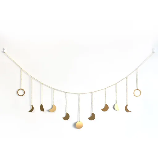 Wall Hanging Boho Aesthetic Room Decor Metal Moons Garland Hanging Art Bohemian Home Decoration for Girls Room Nursery Bedroom Livingroom Dorm, Ideal, Gold