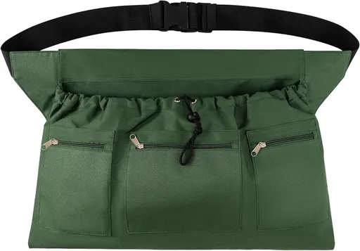 Gardening Apron, Garden Aprons with Pockets & Drawstring Bag, Waterproof Fruit Storage Harvest Picking Apron Pouch for Women & Men（olive drab）
