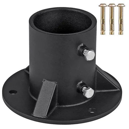 Chain Link Fence Post 2in Floor Flange Base, Heavy Duty Round Fence Post Base, Chain Link Fence Parts for Metal Post with Floor Bracket, Bolts/Side Screws are Included, 1Piece