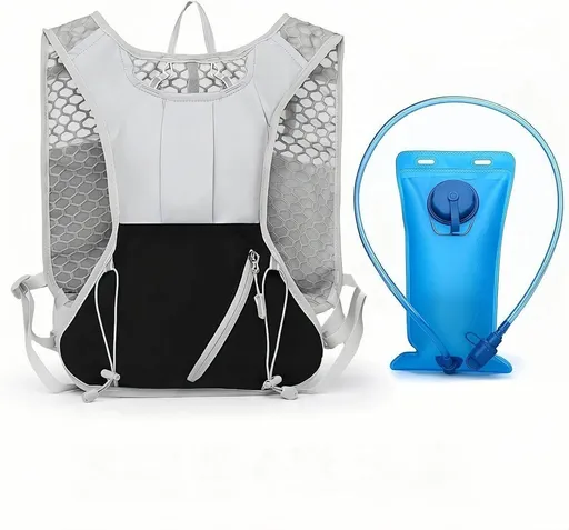 Womens Hydration Running Vest with Reflective Stripes, Breathable Backpack with 2 L Water Bladder and Safety Whistle, Dark Grey and Black