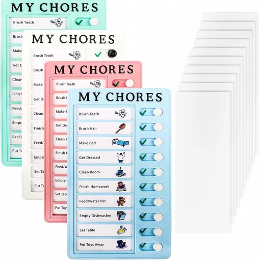 4 Pcs Checklist Board Detachable With 40 Blank Cardstocks Reminder，Multiple Lists Visual Schedule Boy Habit Planner Tracker