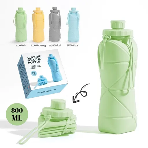 800ml Large-Capacity Food-Grade Silicone Folding Water Cup, Portable Outdoor High-Temperature Resistant Water Bottle, Travel and Camping Compressible Water Bottle, Travel Water Cup - Green