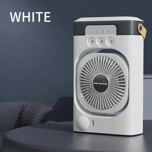 White 3-in-1 Portable Air Cooler Fan - Desktop Humidifier & LED Light, Nano Mist