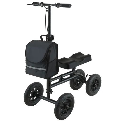 Orthonica Foldable Steel Knee Scooter Mobility Walker with 10-Inch Wheels Height Adjustable Storage Bag 136kg
