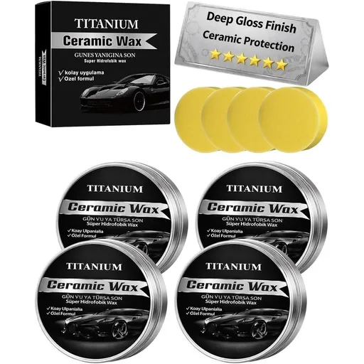 4PCS Titanium Ceramic Wax Cream Mirror Shine Car Scratch Repair Coating Paste, Polishing Paint Remover for Auto Vehicles and Tire Wheel Care