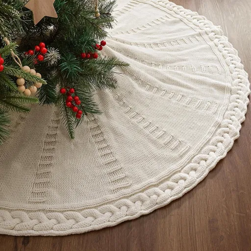 48-inch Christmas tree skirt - Braided cable knit tree skirt - for a 7.5-foot tree - Cream white tree skirt - Vintage tree skirts - Rustic farmhouse Christmas decorations