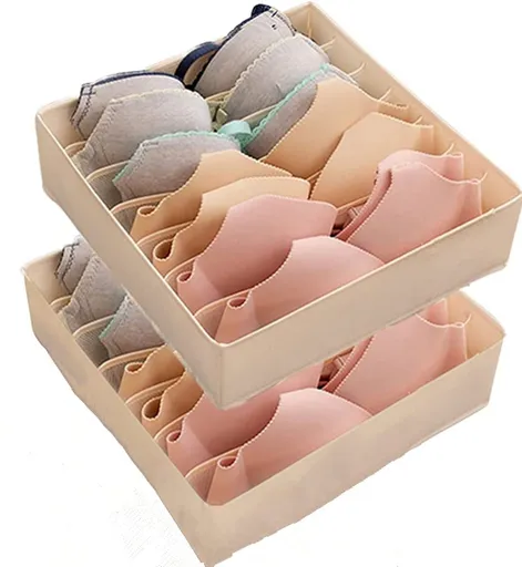 Wardrobe Clothes Organizer for Jeans, Upgraded Drawer Organizers for Clothing with Handle Foldable, Drawer Organizers Clothes(Gray,1PCS-M) 2PCS-7 Cell Beige