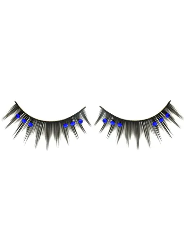 Spiked Black False Eyelashes with Blue Rhinestones