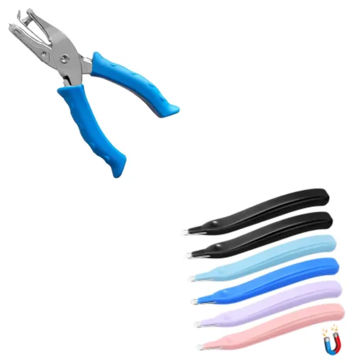 Single Hole Punch 1/4” Hole Puncher for Crafts, One Hole Paper Punch + 6 Pack Magnetic Staple Remover Tools, Professional Stapler Removers Staple Puller Remover