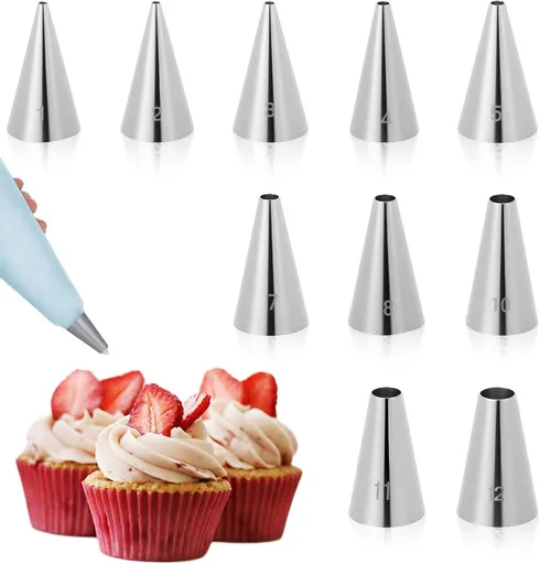 10 Pcs Round Piping Tips, Frosting Tips for Decorating Ideal for Frosting Cupcakes, Cakes, and Cookies (Ten models)