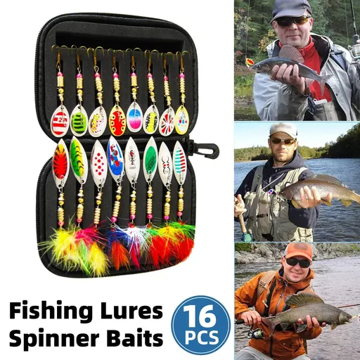 16 PCS Fishing Lure Metal Spinner Bait Bass Tackle Crankbait Spoon Trout Bass