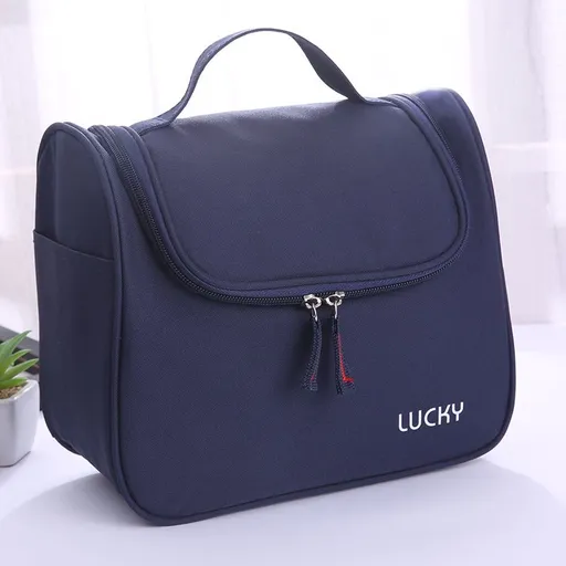 Angelica dahurica Travel Cosmetic Bag Large Waterproof Navy blue Large size
