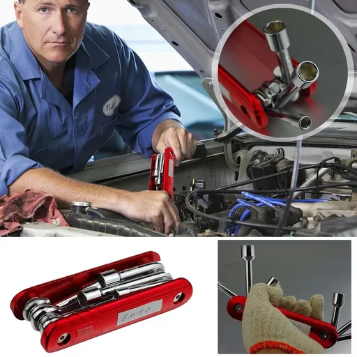 6 Piece Folding Socket Wrench Set, Metric and Inch Auto Repair Tool Kit with Ergonomic Handle, Chrome Vanadium Steel for Automotive Maintenance