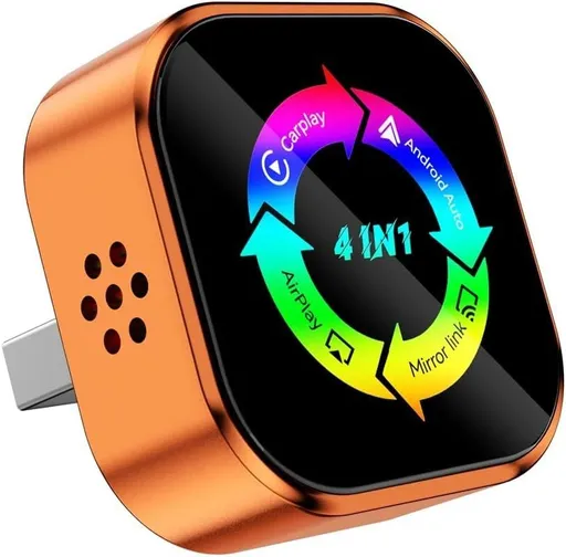 2026 Upgraded 4 in 1 Wireless CarPlay AdapterUltra-mini Size USB Design Wired to Wireless Adapter for Apple Carplay & Android Auto & Airplay & Mirror Link, Plug and Play - Orange - Size 3cm