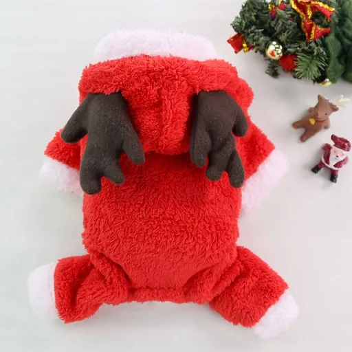 Dog Cat Winter Clothes 4 Leg Fleece Reindeer Red Reindeer Plush Four-Leg Thickened Back length 25cm