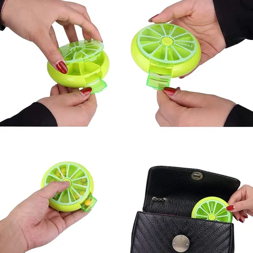 Creative Portable Mini 7 Day Weekly Circular Shape Rotary Cute Fruit Style Pill Storage Case Box (Lemon)