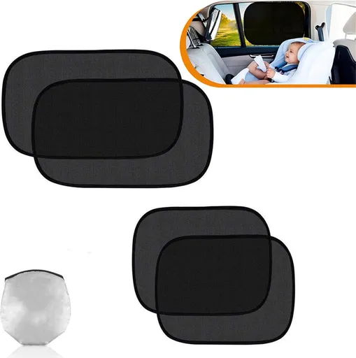 Car Sunshade - Car Sunshade Side Window - 1 Pair 50 x 30 Cm and 1 Pair 44 x 38 Cm - Baby Car Sunshade - Electrostatic Adsorption - Privacy Protection - Car Sun Protection - UV Protection - Side Window - Safe Driving - With Storage Bag - Black