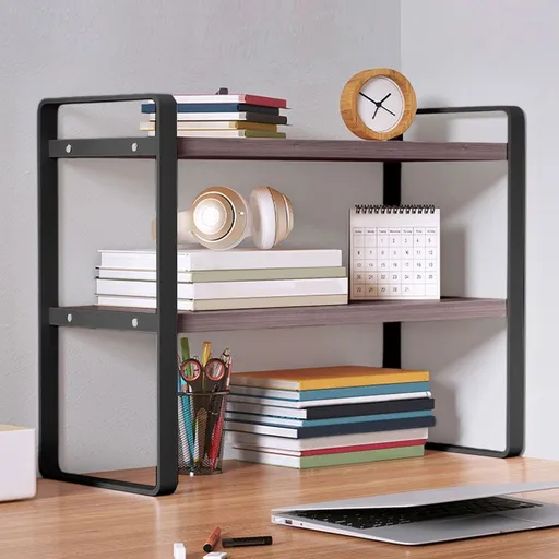 Double Tier Desktop Shelf Desk Organizer - Wooden Desk Shelf for Monitor Books and Supplies - H Shape Sturdy Storage Organizer for Home Office Study Room Student Computer Desk Accessories 1 Pack