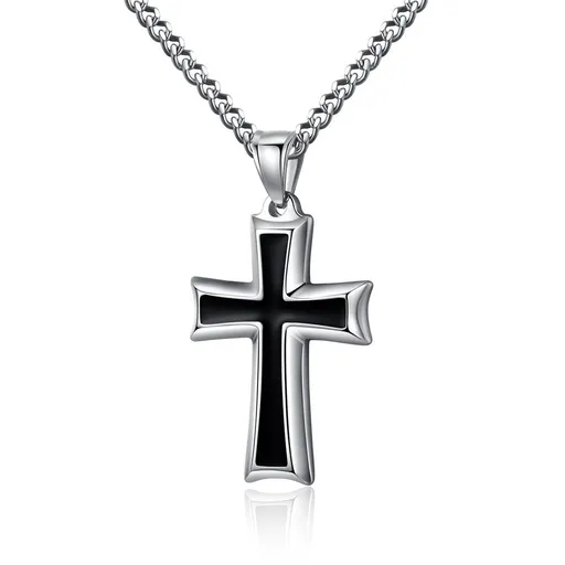 Stainless Steel Black & Silver Cross Pendant Necklace for Men Women, 20-24 Inches Stainless Steel is robust
