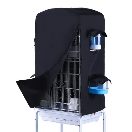 Bird Cage Cover for Night - Black Birdcage Cover with 4 Access Windows -Insulated Birdcage Cover with Dust Protection- Fits Parakeet, Cockatiel & Medium Cages