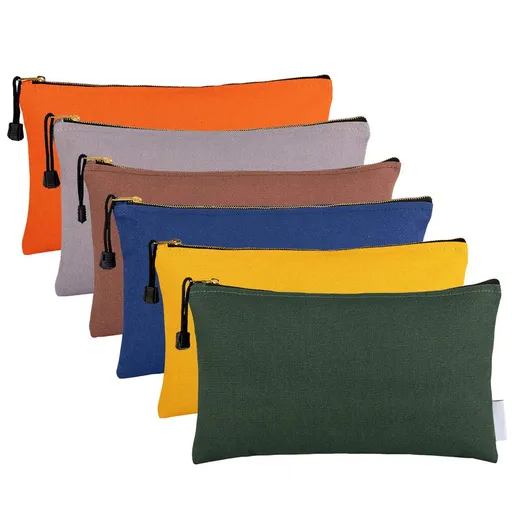 6 Pack Canvas Tool Bags Heavy Duty 16 oz. Canvas Tool Multipurpose Pouch Tote Bag with Dependable Metal Zippers