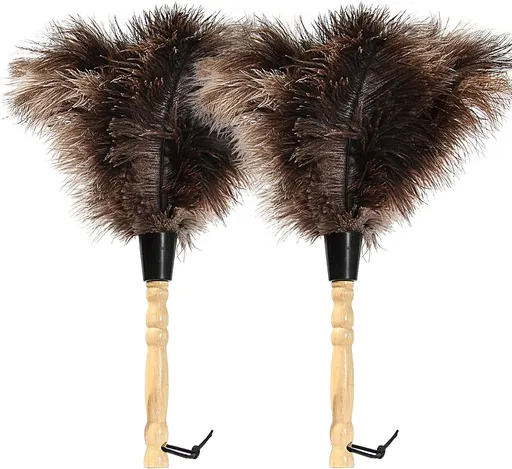 Ostrich Feather Duster 14 inch Feather Duster Fluffy Natural Genuine Ostrich Feathers with Wooden Handle and Eco-Friendly Reusable Handheld Ostrich Feather Duster for Cleaning Supplies