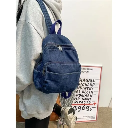 Vintage Denim Laptop Backpack Casual Canvas Daypack Handbag Purse Lightweight Rucksack Shoulder Bag，Adjustable shoulder straps