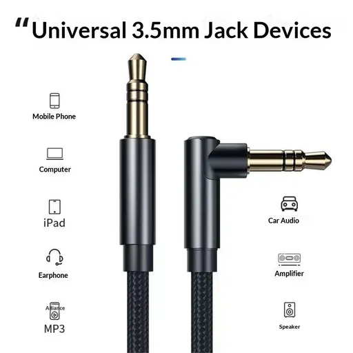 Instrument Cable 10 feet 2-Pack, Straight-to-Right Angle 3.5mm Male Stereo Audio Cord, Balanced Interconnect Line for Electric Guitar, Bass, Keyboard, Mixer, Amplifier, Speaker