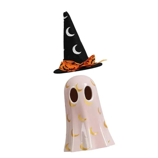 Ghost Light Decor Light Up with Witch Hat All Hallow Day Indoor Home Table Decoration Pink