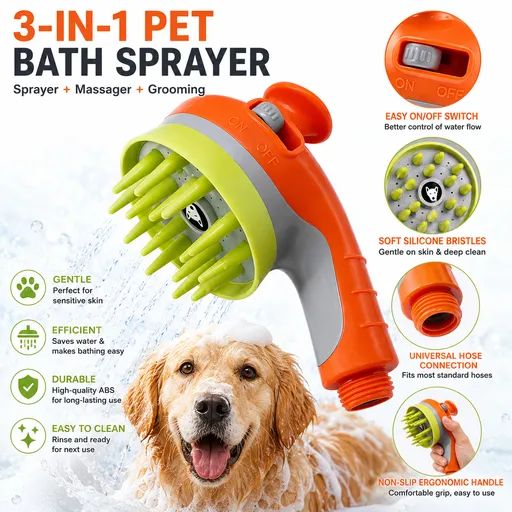 Blue Pet Bathing Shower Sprayer Brush with Water Control Switch Control Dog Grooming Massage Shampoo Rinse Tool