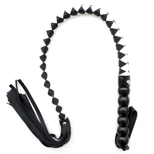 House Of Dasein 95Cm Bead Handle Whip With Flogger Tails Bdsm Impact Play - White