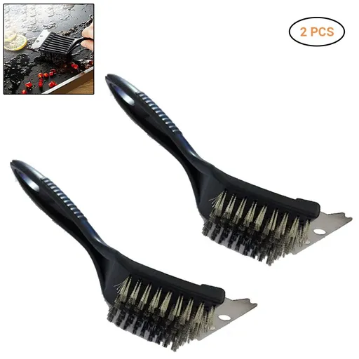 2Pcs BBQ Grill Brushes Stainless Steel Bristles Cleaning Brushes Barbecue Grill Brushes Scrapers
