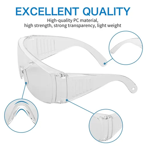 2pcs Safety Glasses for Over Glasses, Fog Resistant Work Safety Glasses Clear high strength,strong transparency