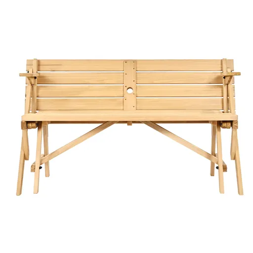 VEVOR 2-in-1 Transforming Interchangeable Picnic Table, Outdoor Wooden Table and Bench Set, Portable Foldable Bench with Umbrella Hole, Patio Dining Furniture for Garden, Backyard, Porch (Brown)